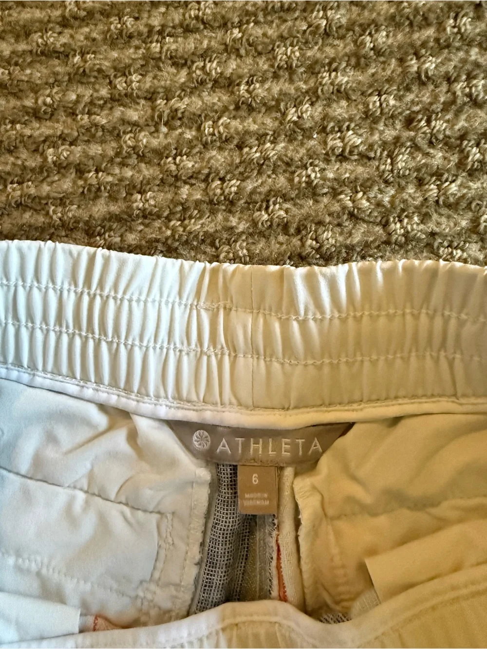 Striped Athleta Linen Short in Blue, White & Peach